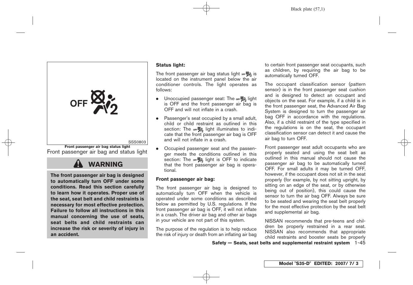 Warning | NISSAN 2008 Rogue User Manual | Page 58 / 309