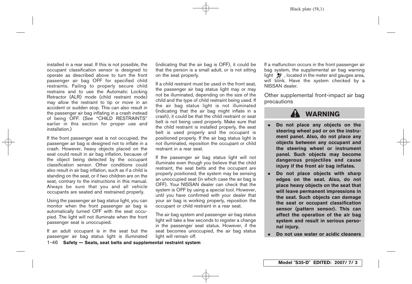 Warning | NISSAN 2008 Rogue User Manual | Page 59 / 309