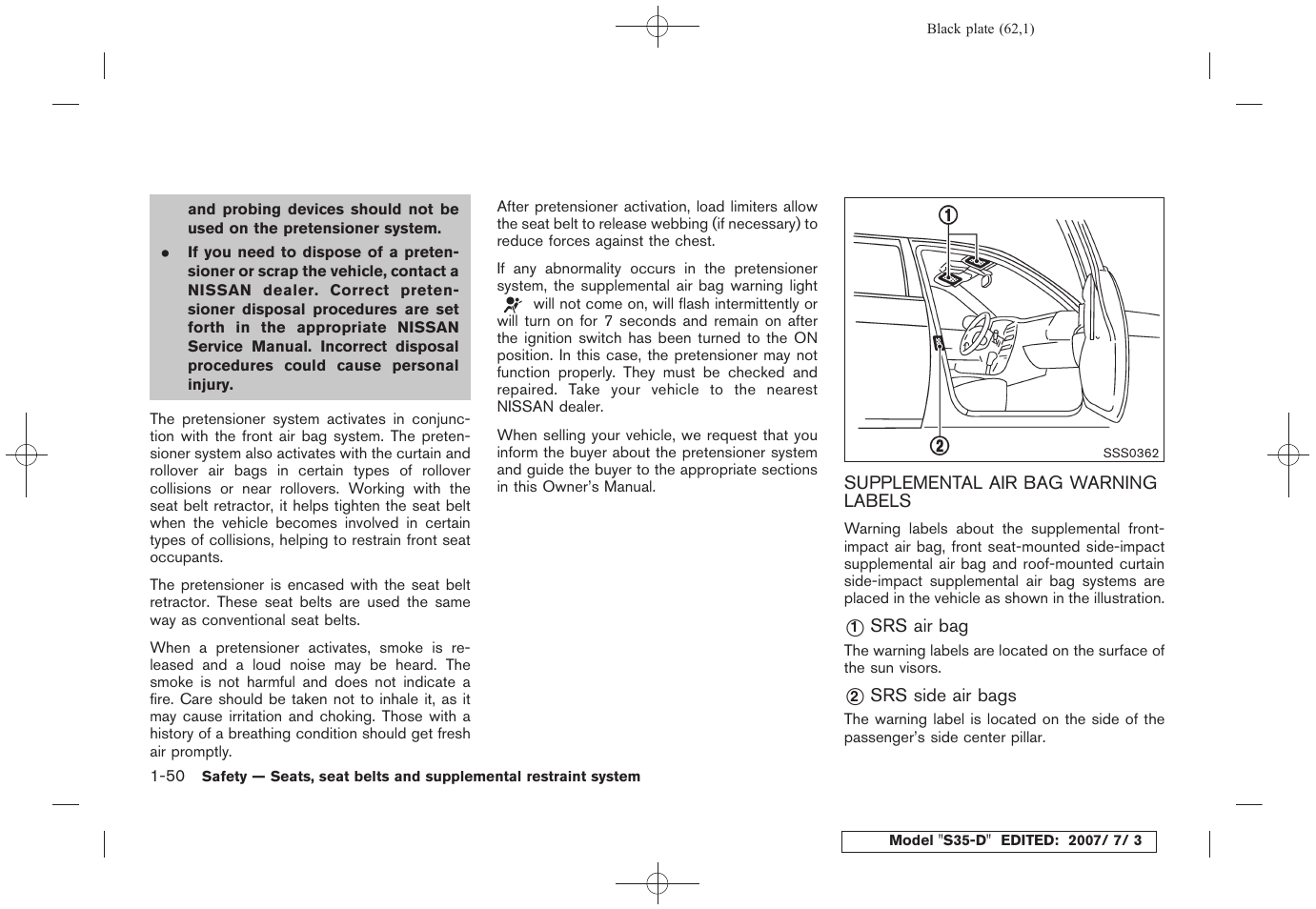 Supplemental air bag warning labels -50 | NISSAN 2008 Rogue User Manual | Page 63 / 309