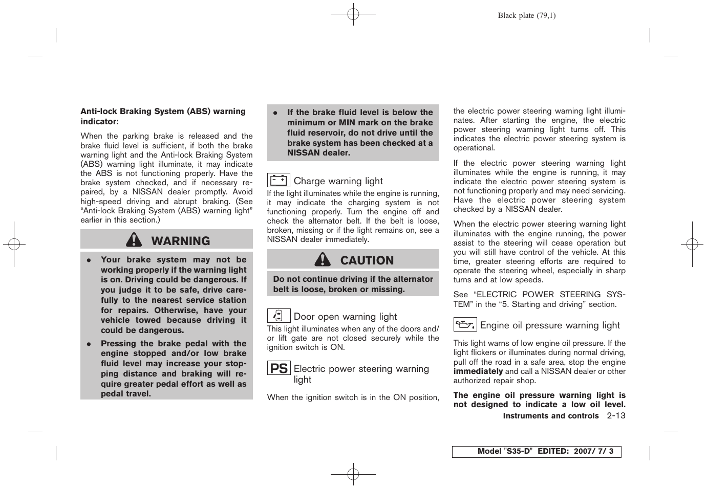 Warning, Caution | NISSAN 2008 Rogue User Manual | Page 79 / 309