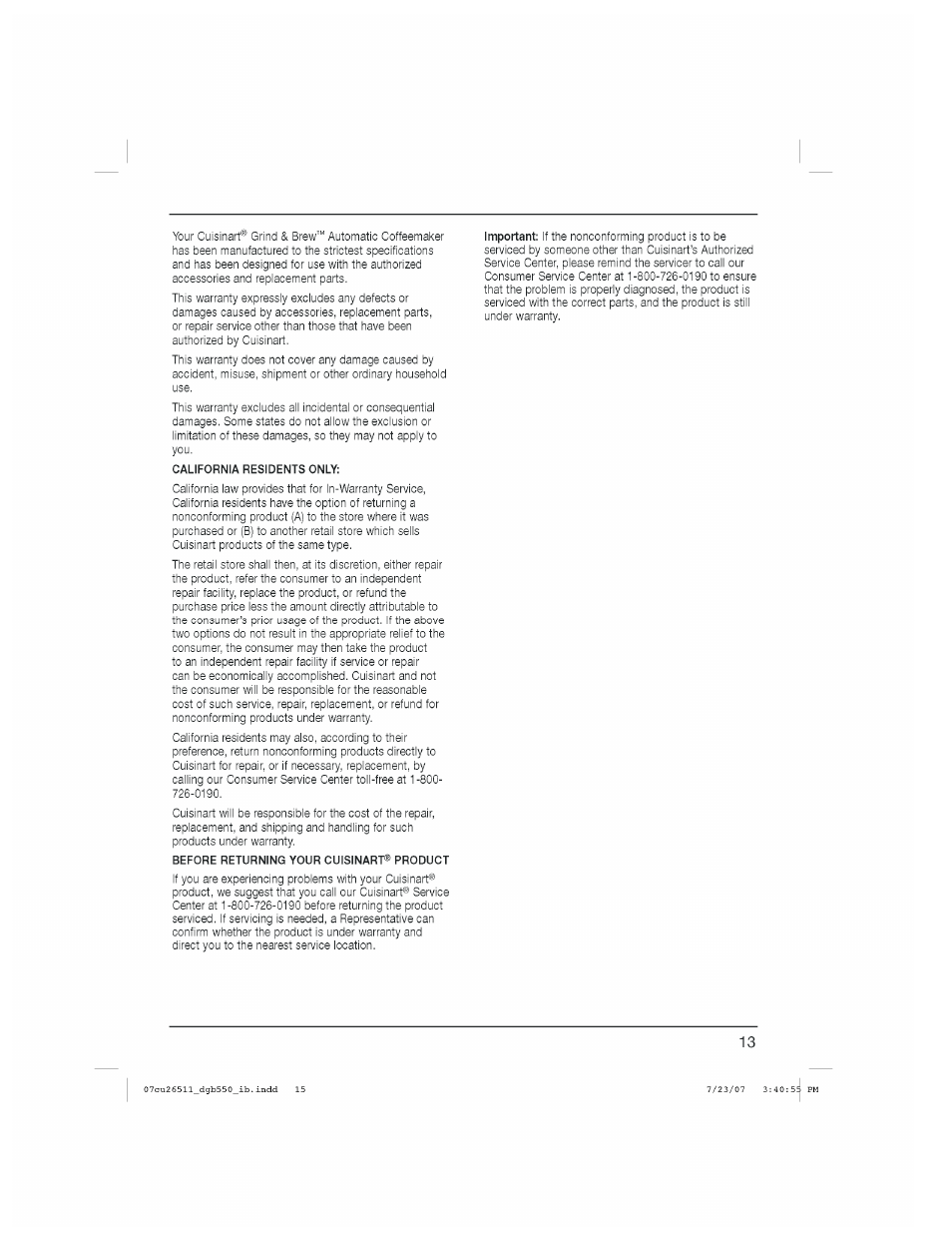Cuisinart DGB-550 Series User Manual | Page 14 / 15