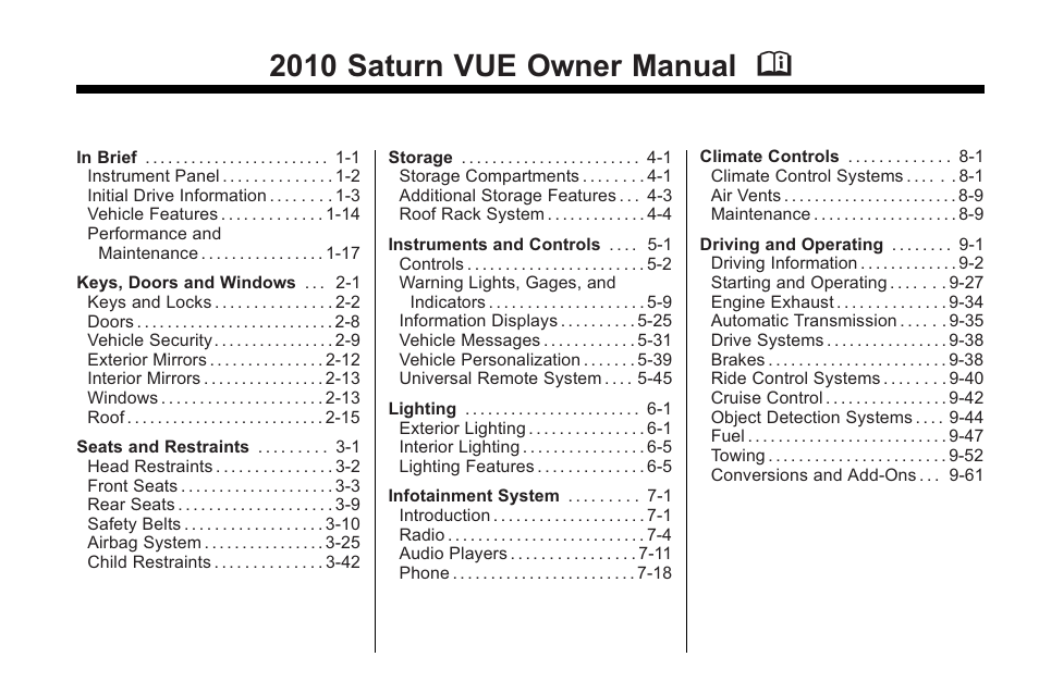 Saturn 2010 VUE User Manual | 398 pages