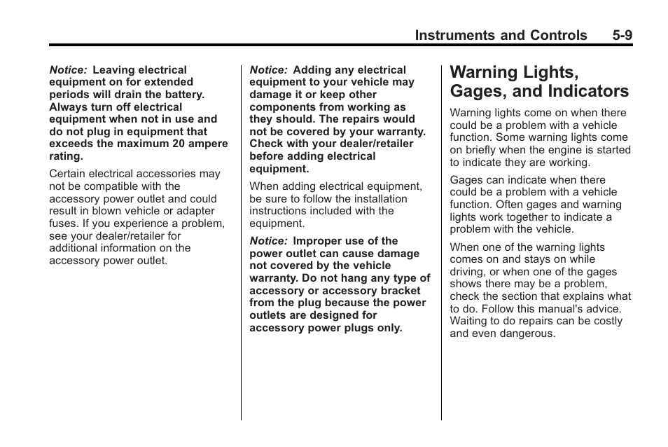 Warning lights, gages, and indicators, Warning lights, gages, and, Engine exhaust -34 | Indicators -9 | Saturn 2010 VUE User Manual | Page 119 / 398