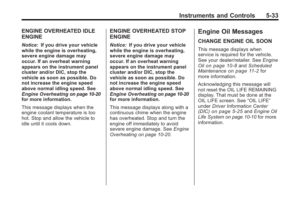 Engine oil messages, Engine oil messages -33 | Saturn 2010 VUE User Manual | Page 143 / 398