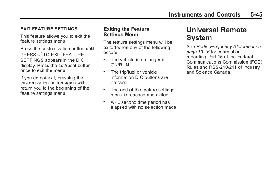 Universal remote system, Universal remote system -45, Ride control systems | Instruments and controls 5-45 | Saturn 2010 VUE User Manual | Page 155 / 398