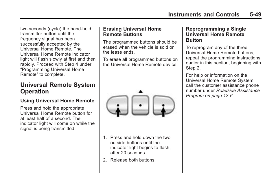 Universal remote system operation, Universal remote system, Operation -49 | Instruments and controls 5-49 | Saturn 2010 VUE User Manual | Page 159 / 398