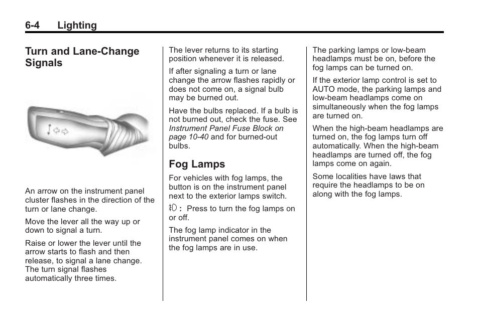 Turn and lane-change signals, Fog lamps, Turn and lane-change | Signals -4, Fog lamps -4, 4 lighting | Saturn 2010 VUE User Manual | Page 164 / 398