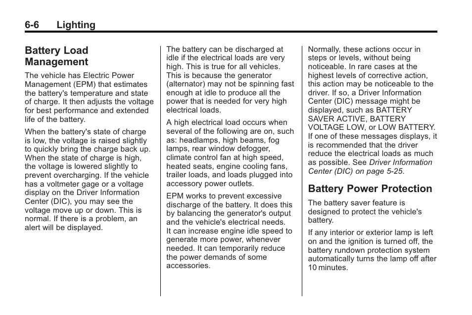 Battery load management, Battery power protection | Saturn 2010 VUE User Manual | Page 166 / 398
