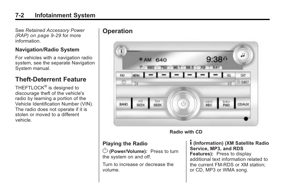 Theft-deterrent feature, Operation, Theft-deterrent feature -2 operation -2 | Taking your | Saturn 2010 VUE User Manual | Page 168 / 398