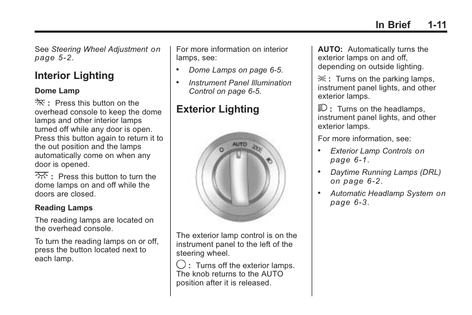 Interior lighting, Exterior lighting, Interior lighting -11 exterior lighting -11 | Saturn 2010 VUE User Manual | Page 17 / 398