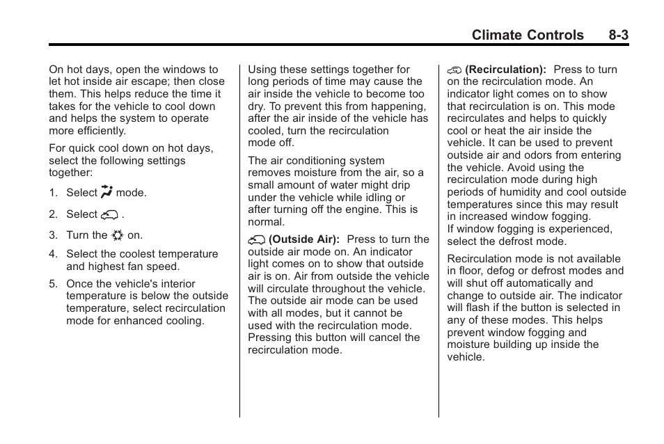 Climate controls 8-3 | Saturn 2010 VUE User Manual | Page 197 / 398