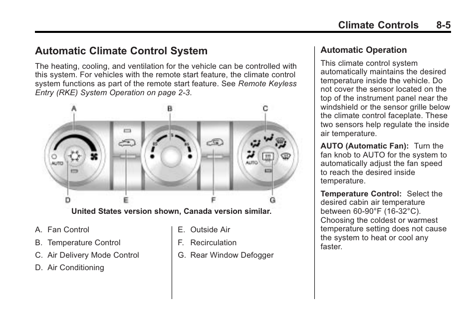 Automatic climate control system, Automatic climate control, System -5 | Climate controls 8-5 | Saturn 2010 VUE User Manual | Page 199 / 398