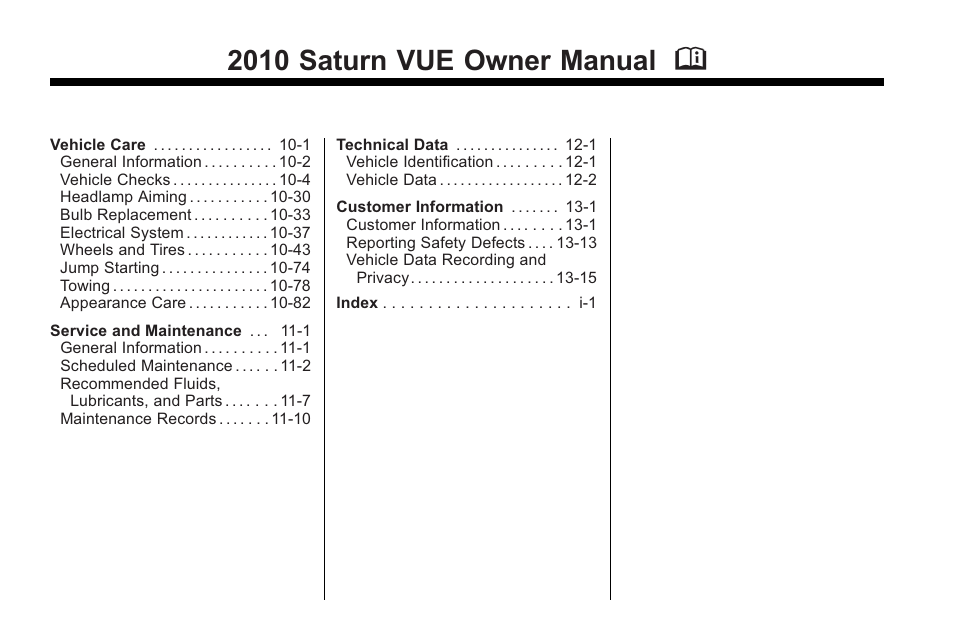 2010 saturn vue owner manual m | Saturn 2010 VUE User Manual | Page 2 / 398