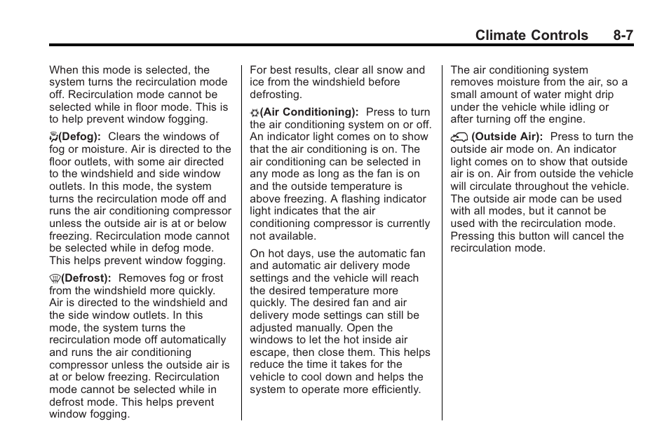 Climate controls 8-7 | Saturn 2010 VUE User Manual | Page 201 / 398