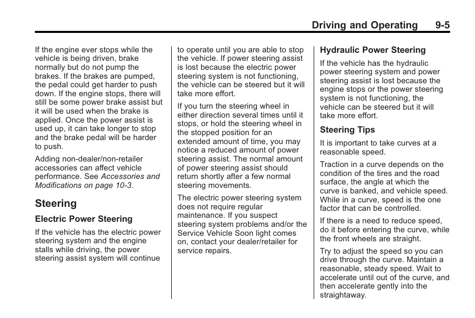 Steering, Steering -5, Manual | Driving and operating 9-5 | Saturn 2010 VUE User Manual | Page 209 / 398