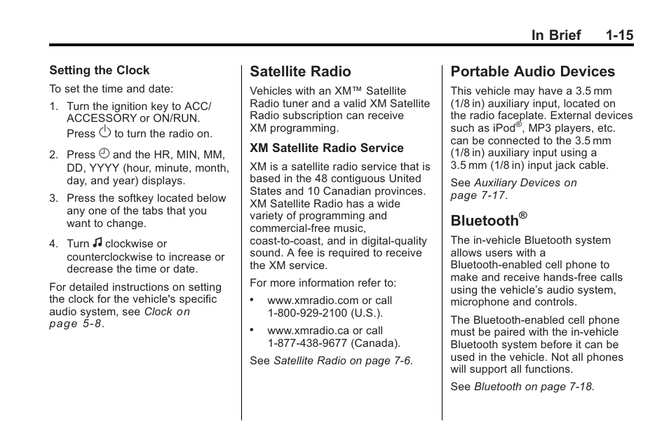 Satellite radio, Portable audio devices, Bluetooth | Saturn 2010 VUE User Manual | Page 21 / 398