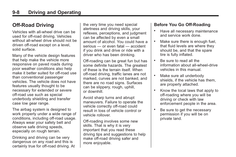 Off-road driving, Off-road driving -8, All-wheel drive | 8 driving and operating | Saturn 2010 VUE User Manual | Page 212 / 398