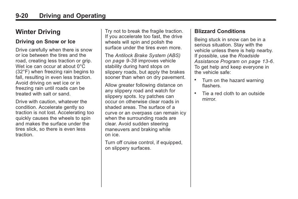 Winter driving, Winter driving -20, Parking | 20 driving and operating | Saturn 2010 VUE User Manual | Page 224 / 398