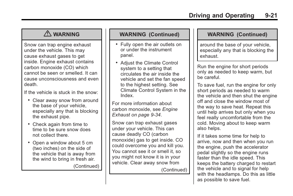 Driving and operating 9-21 | Saturn 2010 VUE User Manual | Page 225 / 398