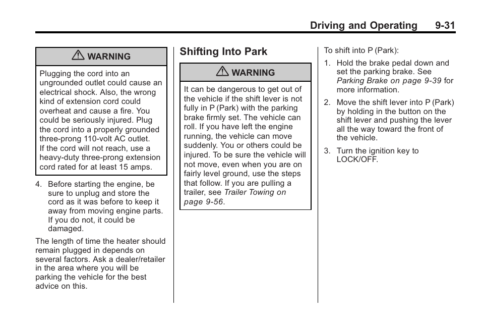Shifting into park, Shifting into park -31 | Saturn 2010 VUE User Manual | Page 235 / 398