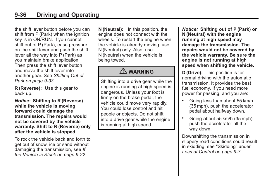 36 driving and operating | Saturn 2010 VUE User Manual | Page 240 / 398