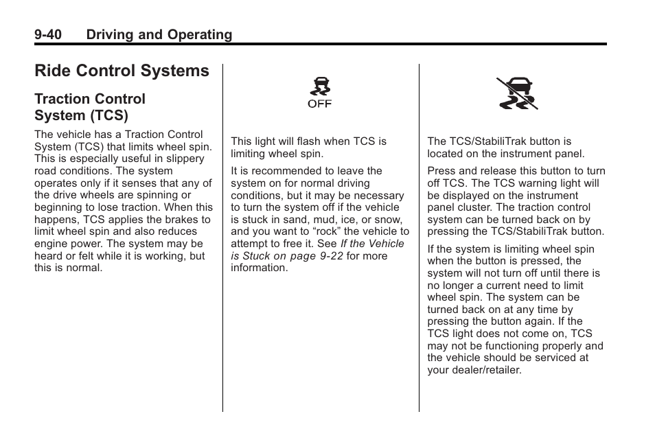 Ride control systems, Traction control system (tcs), Traction control | System (tcs) -40 | Saturn 2010 VUE User Manual | Page 244 / 398
