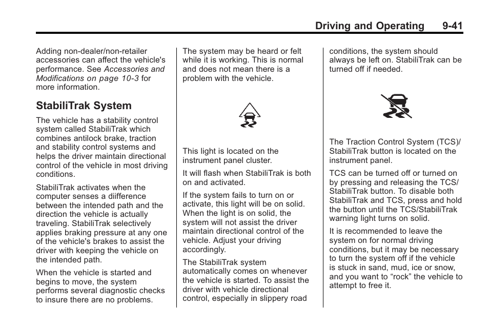 Stabilitrak system, Stabilitrak system -41, Driving and operating 9-41 | Saturn 2010 VUE User Manual | Page 245 / 398