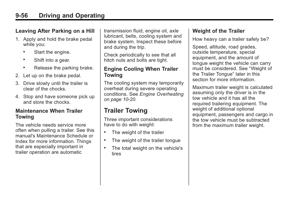 Trailer towing, Trailer towing -56, 56 driving and operating | Saturn 2010 VUE User Manual | Page 260 / 398