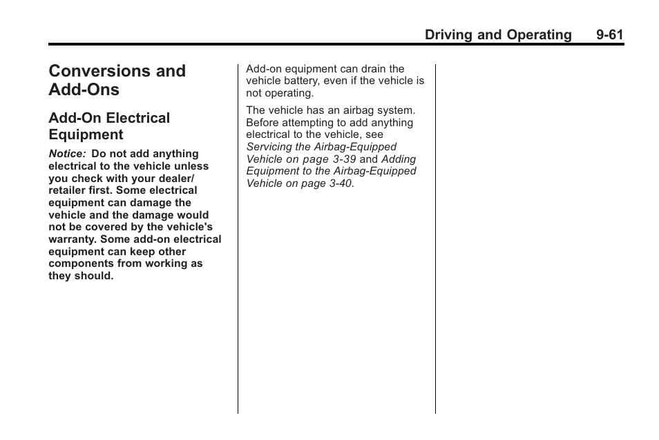 Conversions and add-ons, Add-on electrical equipment, And add-ons -61 | Add-on electrical, Equipment -61 | Saturn 2010 VUE User Manual | Page 265 / 398