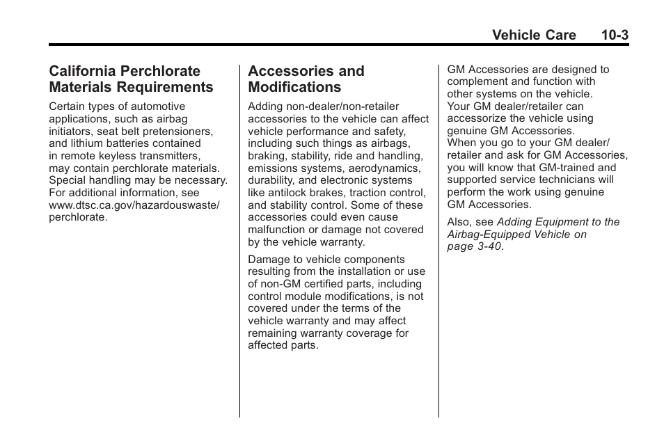 California perchlorate materials requirements, Accessories and modifications, California perchlorate | Materials requirements -3, Accessories and, Modifications -3 | Saturn 2010 VUE User Manual | Page 269 / 398