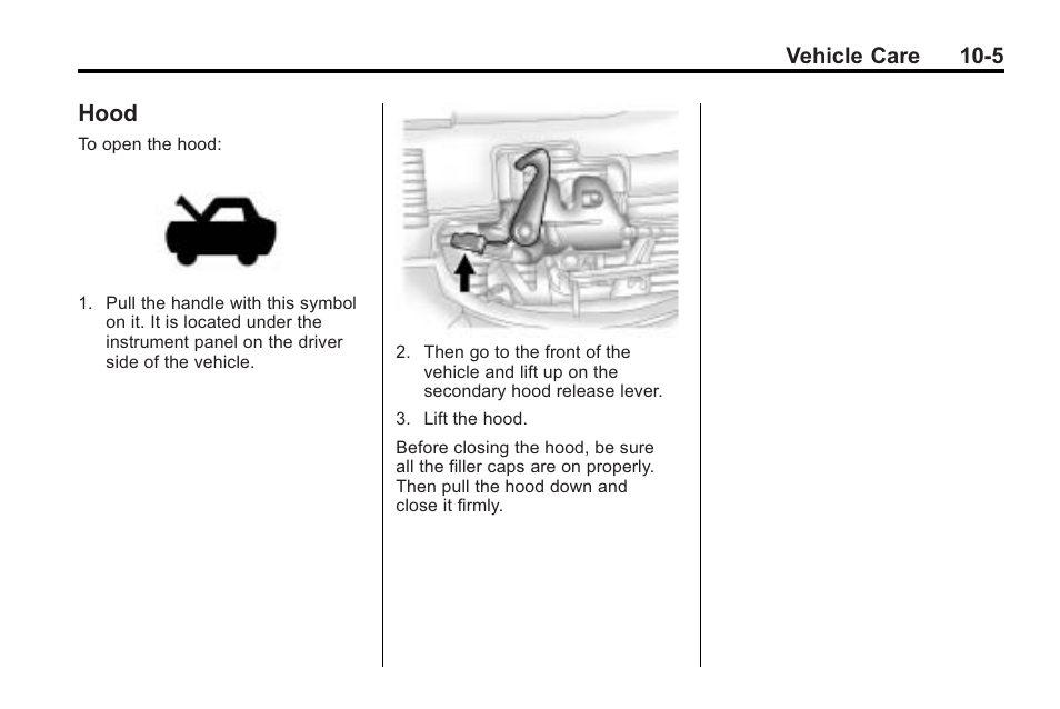 Hood, Hood on, Hood -5 | Saturn 2010 VUE User Manual | Page 271 / 398