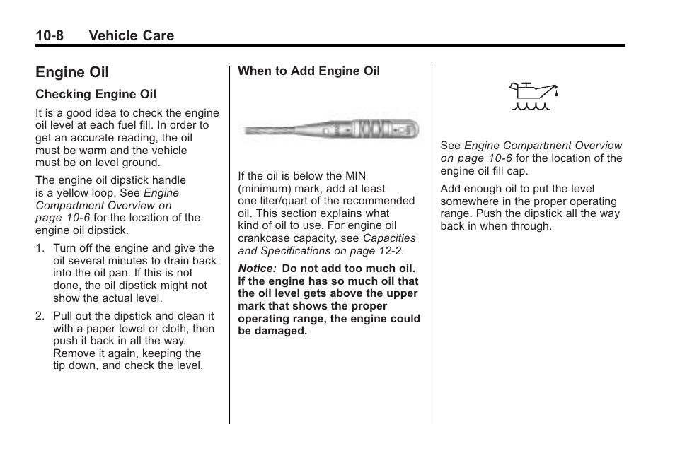 Engine oil, Engine oil -8, Bulb | 8 vehicle care | Saturn 2010 VUE User Manual | Page 274 / 398