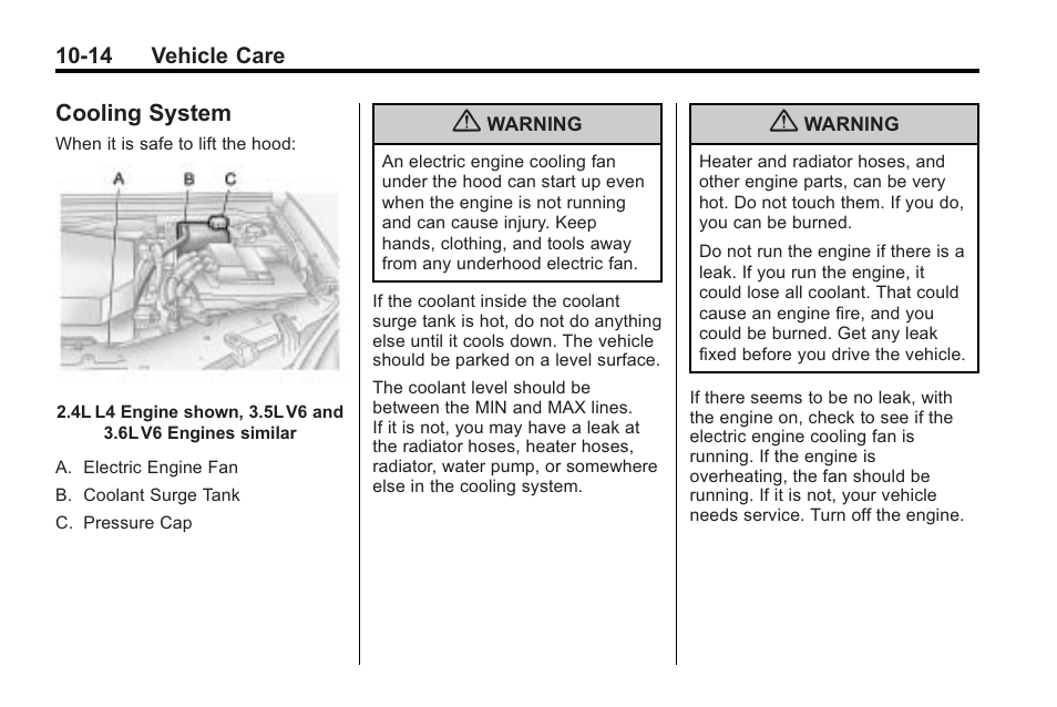 Cooling system, Cooling system -14 | Saturn 2010 VUE User Manual | Page 280 / 398