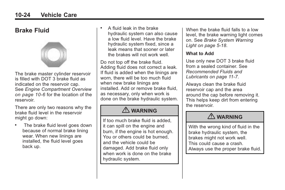 Brake fluid, Brake fluid -24 | Saturn 2010 VUE User Manual | Page 290 / 398