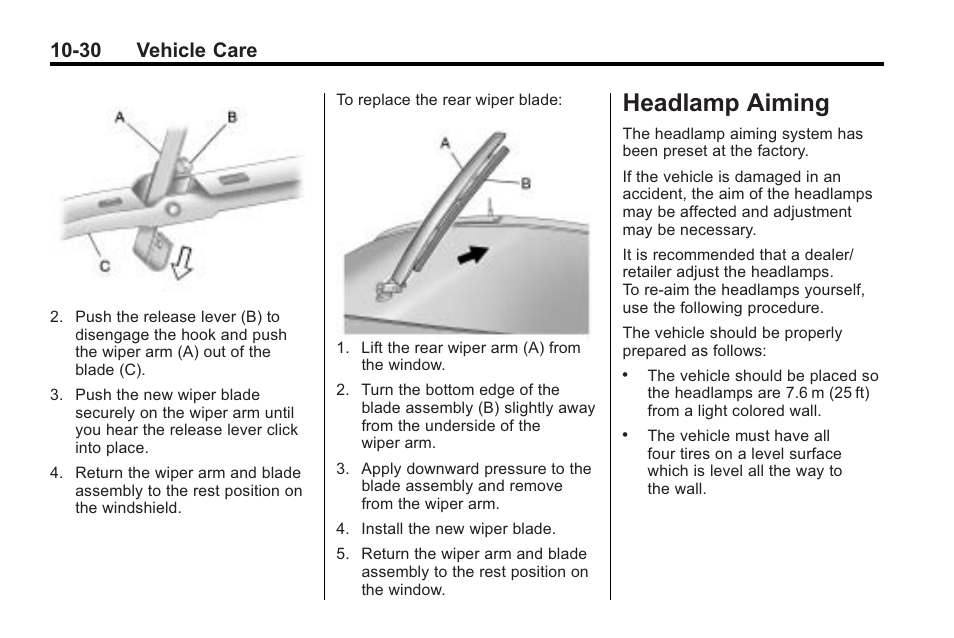 Headlamp aiming, Headlamp aiming -30, 30 vehicle care | Saturn 2010 VUE User Manual | Page 296 / 398