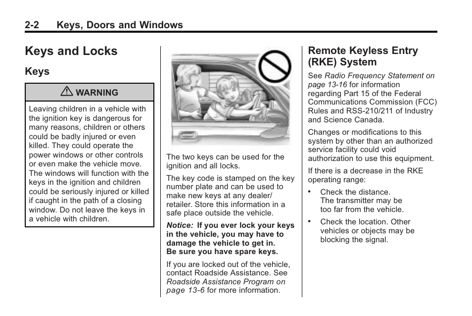 Keys and locks, Keys, Remote keyless entry (rke) system | Keys and locks -2, Indicators -9, Keys -2 remote keyless entry (rke), System -2 | Saturn 2010 VUE User Manual | Page 30 / 398