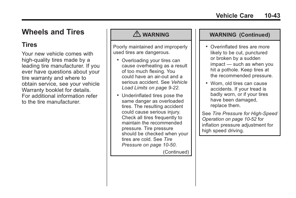 Wheels and tires, Tires, Wheels and tires -43 | Tires -43, Vehicle care 10-43 | Saturn 2010 VUE User Manual | Page 309 / 398