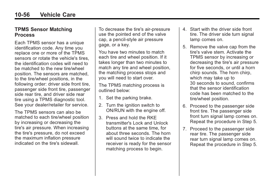 56 vehicle care | Saturn 2010 VUE User Manual | Page 322 / 398