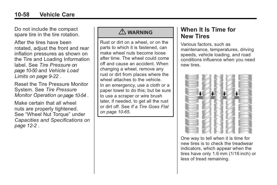 When it is time for new tires, When it is time for, New tires -58 | Saturn 2010 VUE User Manual | Page 324 / 398