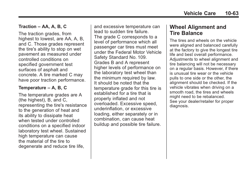 Wheel alignment and tire balance, Wheel alignment and, Tire balance -63 | Saturn 2010 VUE User Manual | Page 329 / 398