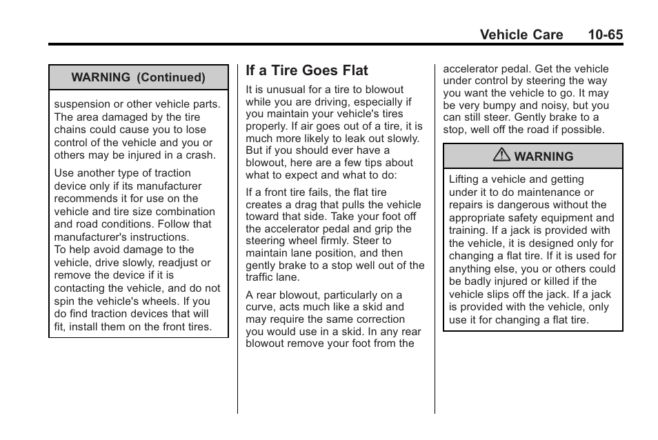 If a tire goes flat, If a tire goes flat -65 | Saturn 2010 VUE User Manual | Page 331 / 398