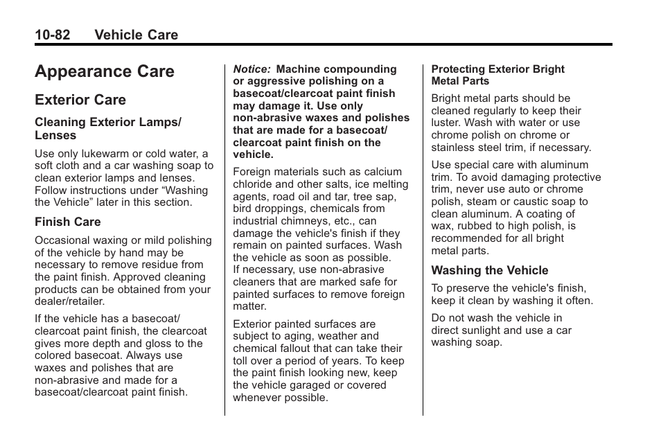 Appearance care, Exterior care, Appearance care -82 | Index, Exterior care -82 | Saturn 2010 VUE User Manual | Page 348 / 398