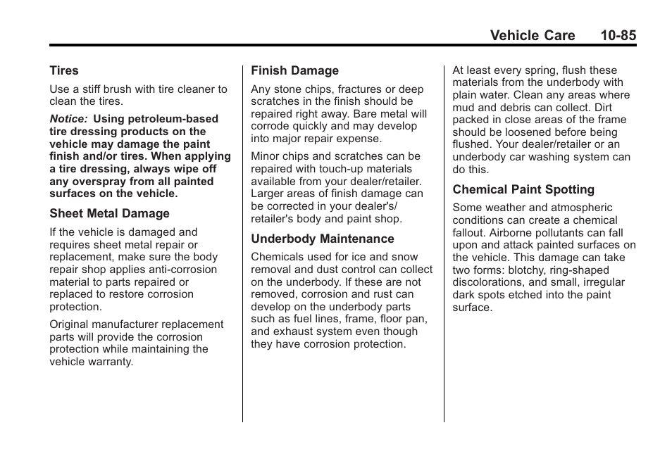 Vehicle care 10-85 | Saturn 2010 VUE User Manual | Page 351 / 398