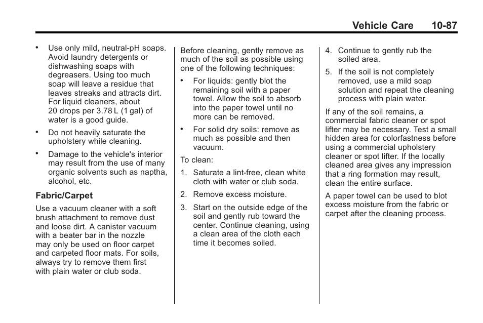 Vehicle care 10-87 | Saturn 2010 VUE User Manual | Page 353 / 398