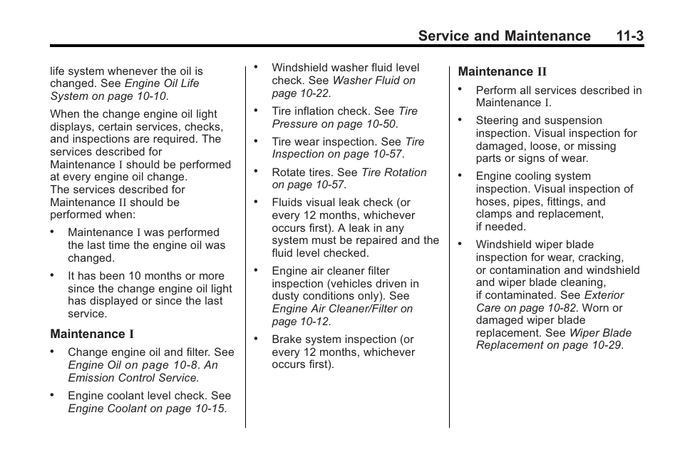 Service and maintenance 11-3, Maintenance i, Maintenance ii | Saturn 2010 VUE User Manual | Page 357 / 398