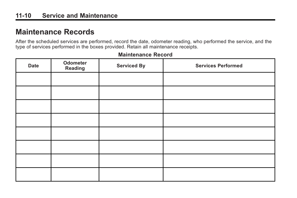 Maintenance records, Maintenance records -10 | Saturn 2010 VUE User Manual | Page 364 / 398