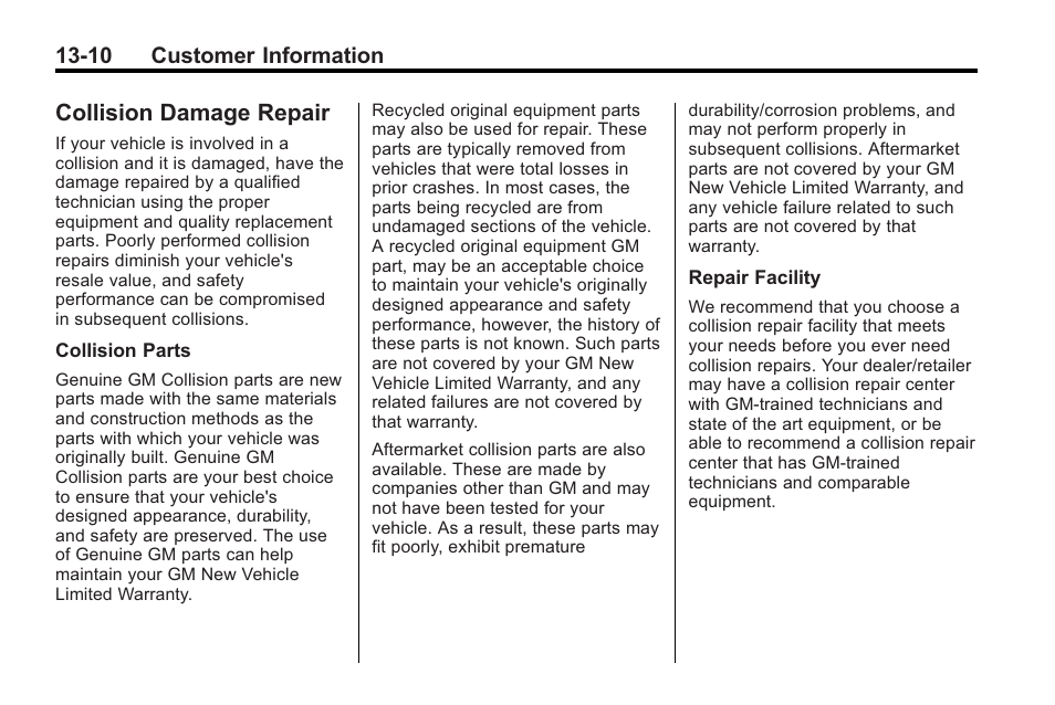 Collision damage repair, Collision damage repair -10 | Saturn 2010 VUE User Manual | Page 380 / 398