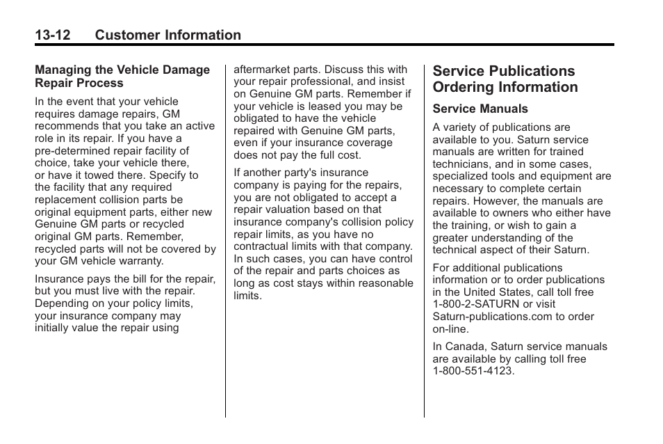 Service publications ordering information, Service publications, Ordering information -12 | Saturn 2010 VUE User Manual | Page 382 / 398