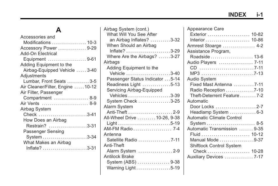 Index, Index_a, Index i-1 | Saturn 2010 VUE User Manual | Page 387 / 398