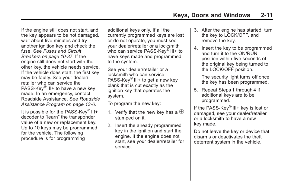 Keys, doors and windows 2-11 | Saturn 2010 VUE User Manual | Page 39 / 398